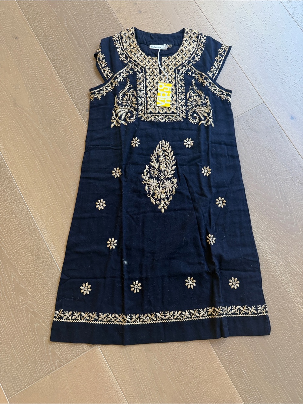 Roller Rabbit Black Dress with Gold Embroidery